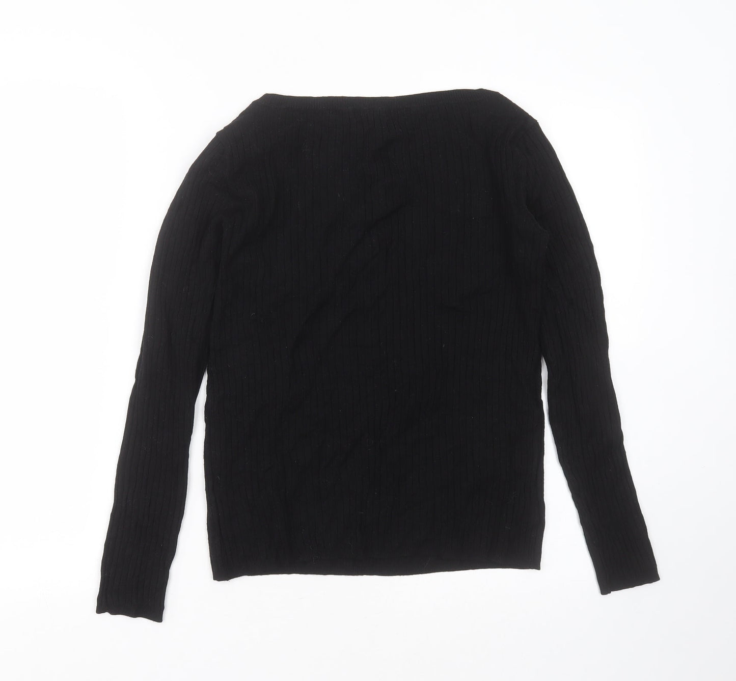 Marks and Spencer Womens Black Round Neck Striped Viscose Pullover Jumper Size 10