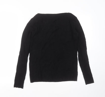 Marks and Spencer Womens Black Round Neck Striped Viscose Pullover Jumper Size 10