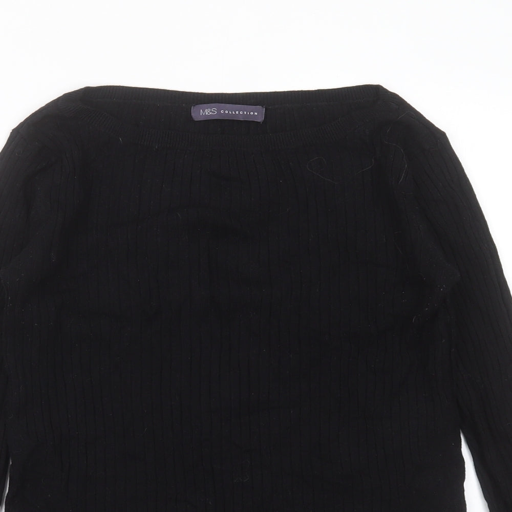 Marks and Spencer Womens Black Round Neck Striped Viscose Pullover Jumper Size 10