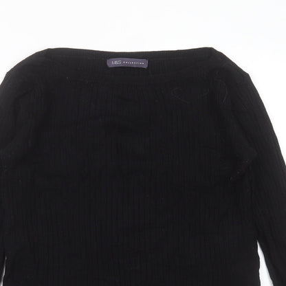 Marks and Spencer Womens Black Round Neck Striped Viscose Pullover Jumper Size 10
