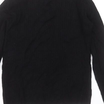 Marks and Spencer Womens Black Round Neck Striped Viscose Pullover Jumper Size 10