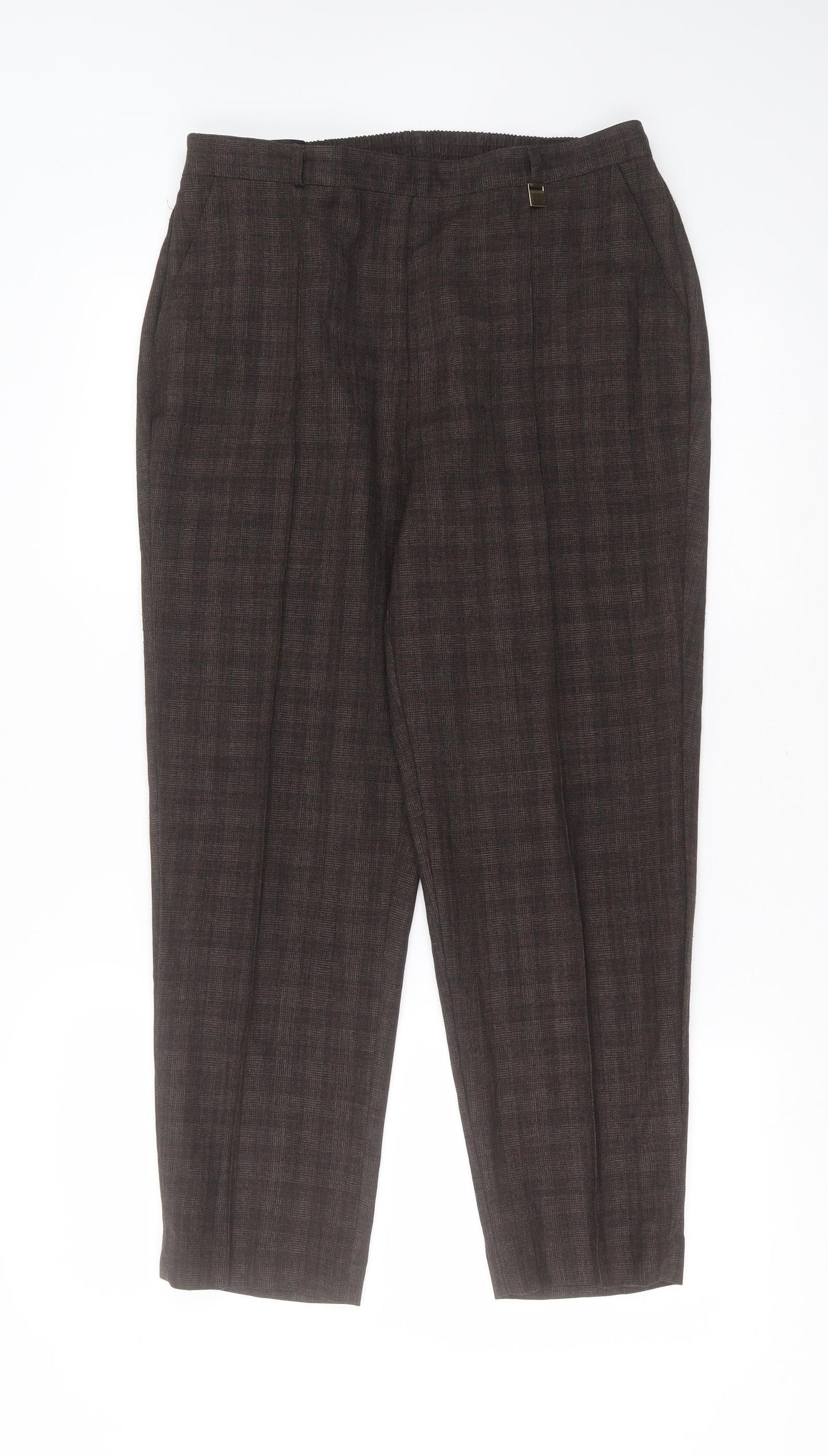 BM Womens Brown Check Polyester Trousers  Size 12 L25 in Regular