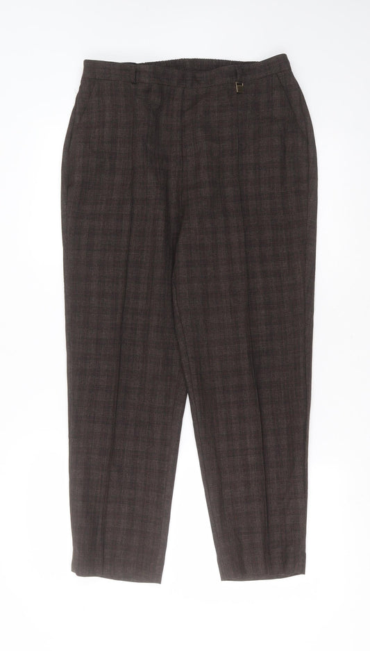 BM Womens Brown Check Polyester Trousers  Size 12 L25 in Regular