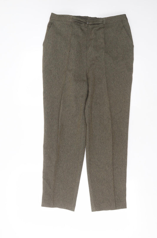 BM Womens Green Herringbone Polyester Trousers  Size 12 L25 in Regular