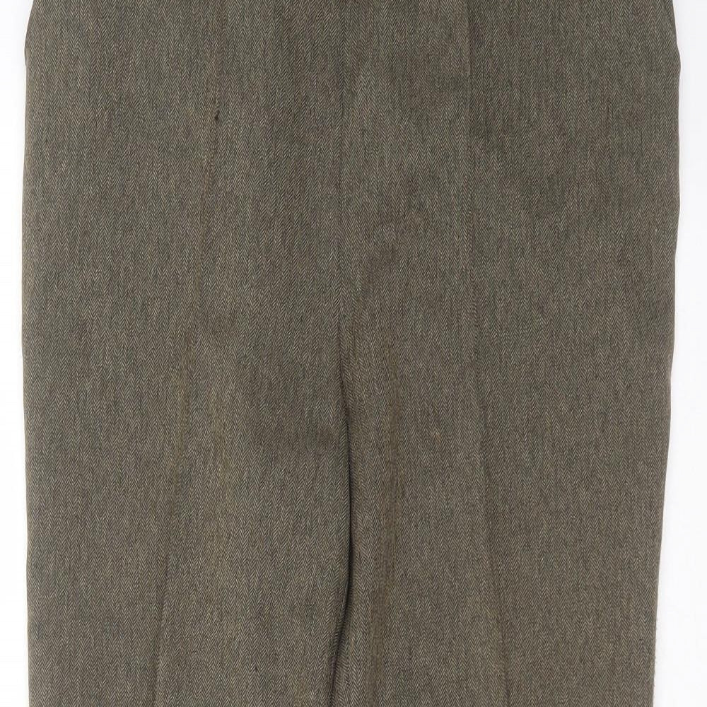 BM Womens Green Herringbone Polyester Trousers  Size 12 L25 in Regular