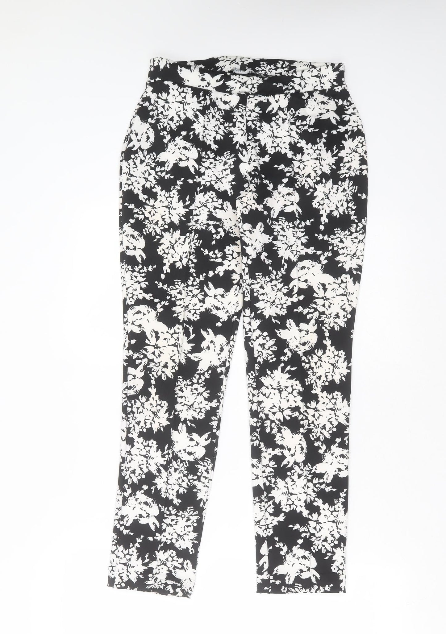 Warehouse Womens Black Floral Polyester Trousers  Size 10 L27 in Slim