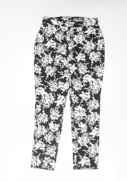 Warehouse Womens Black Floral Polyester Trousers  Size 10 L27 in Slim