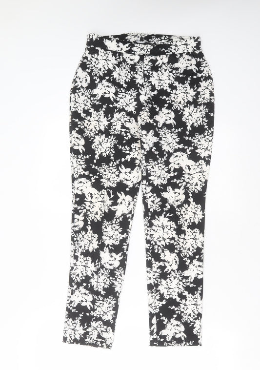 Warehouse Womens Black Floral Polyester Trousers  Size 10 L27 in Slim