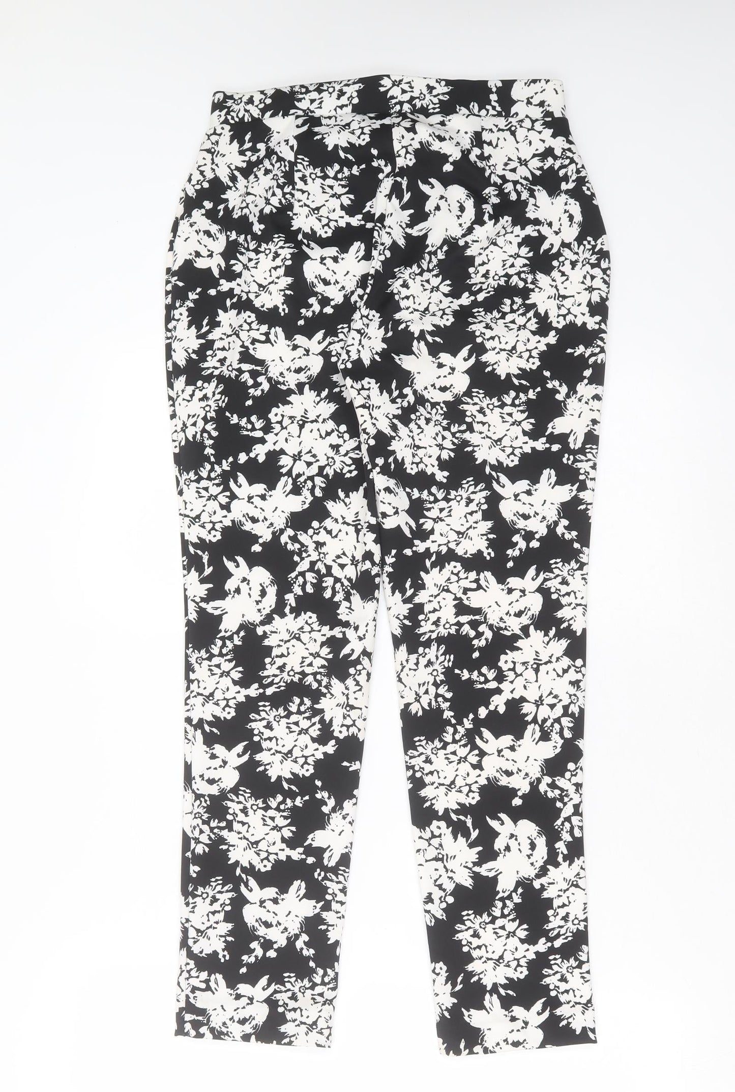 Warehouse Womens Black Floral Polyester Trousers  Size 10 L27 in Slim