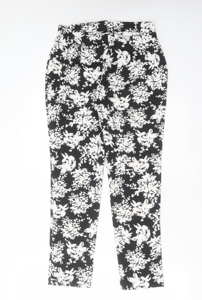 Warehouse Womens Black Floral Polyester Trousers  Size 10 L27 in Slim