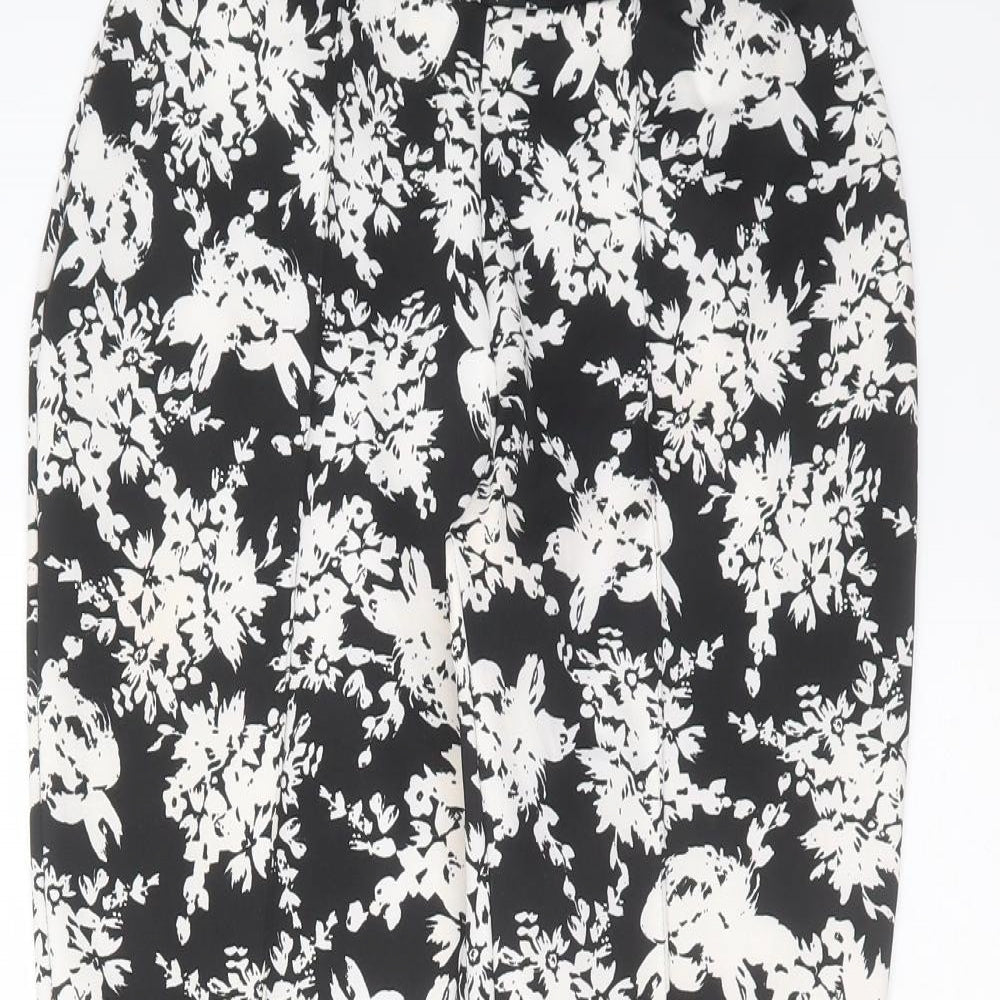 Warehouse Womens Black Floral Polyester Trousers  Size 10 L27 in Slim