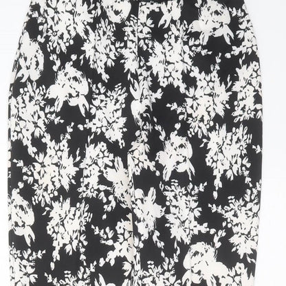 Warehouse Womens Black Floral Polyester Trousers  Size 10 L27 in Slim