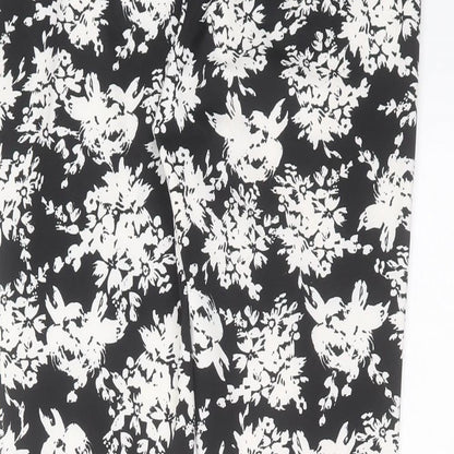 Warehouse Womens Black Floral Polyester Trousers  Size 10 L27 in Slim