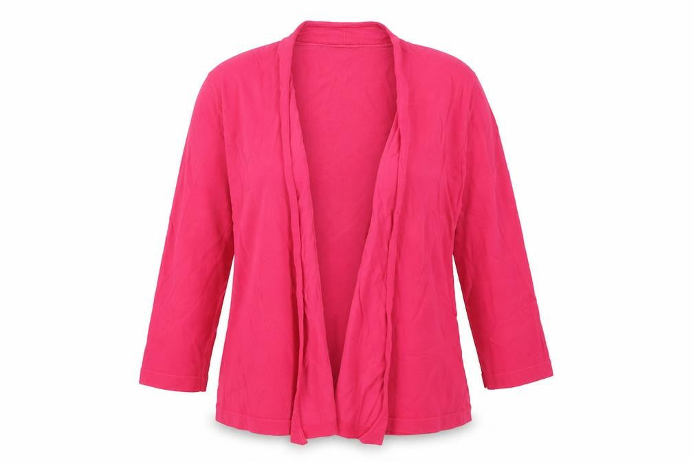 Front view of Country Casuals women’s pink v-neck viscose cardigan jumper, size S