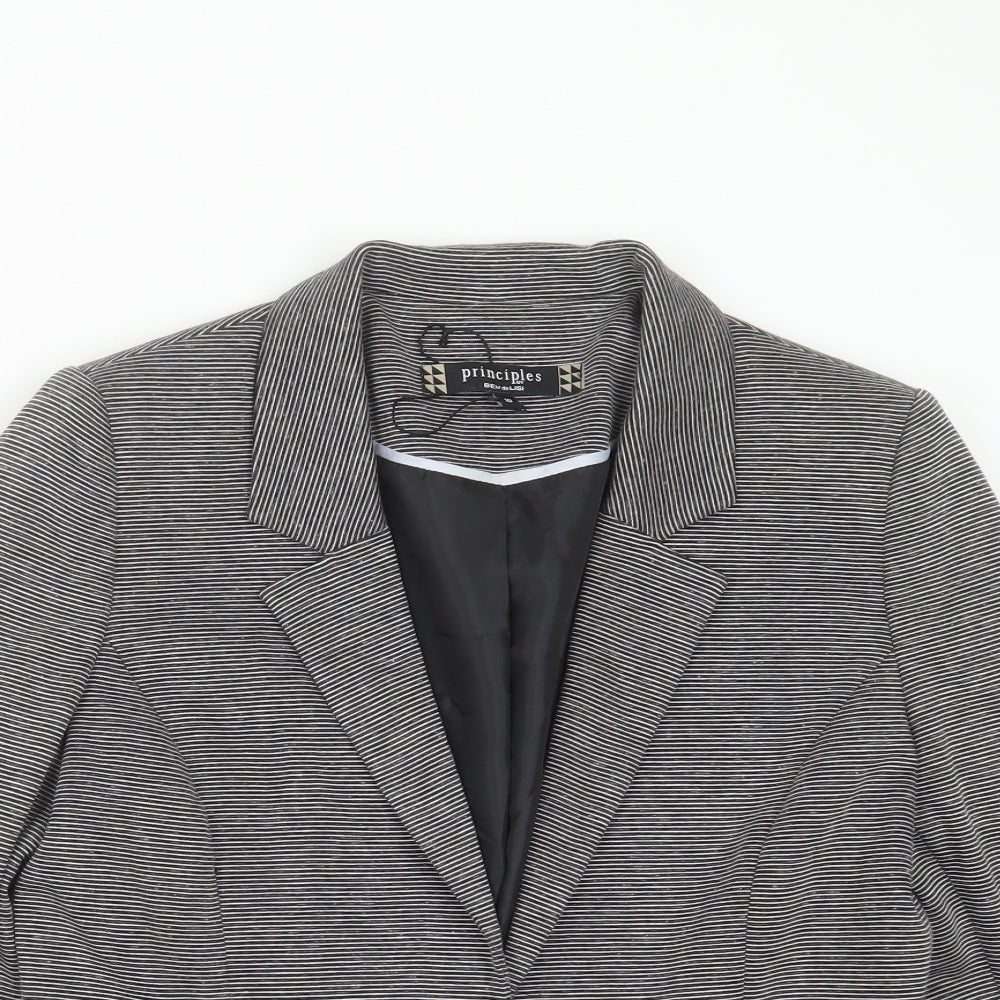Principles Womens Grey Striped Viscose Jacket Blazer Size 10