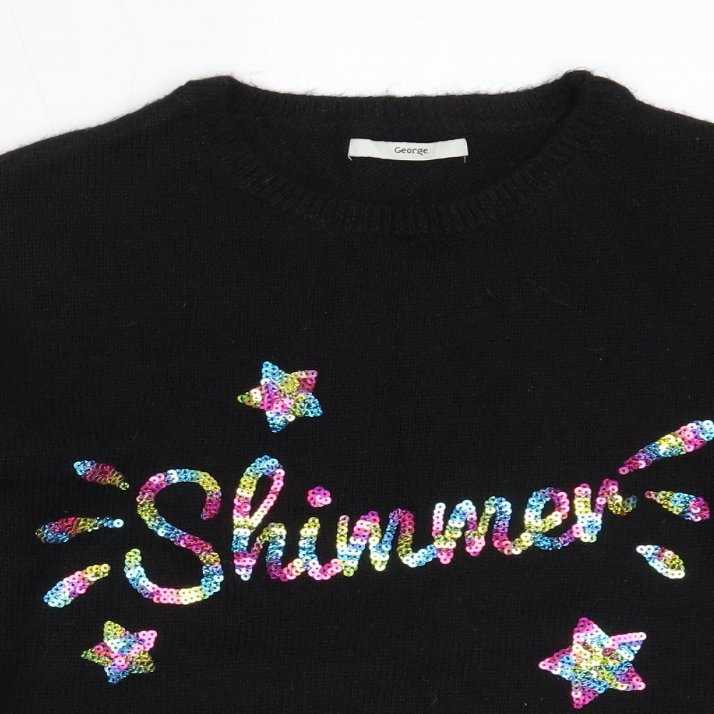 George Womens Black Round Neck  Polyester Pullover Jumper Size S