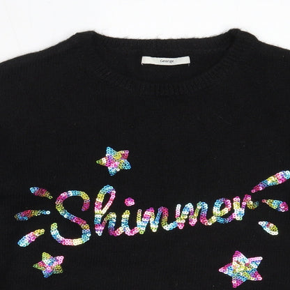 George Womens Black Round Neck  Polyester Pullover Jumper Size S