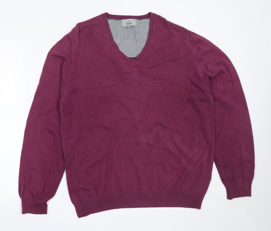 Marks and Spencer Mens Purple V-Neck  Cotton Pullover Jumper Size L