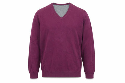 Front view of Marks & Spencer men’s purple v-neck cotton jumper, size L