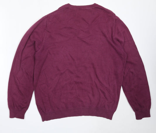 Marks and Spencer Mens Purple V-Neck  Cotton Pullover Jumper Size L