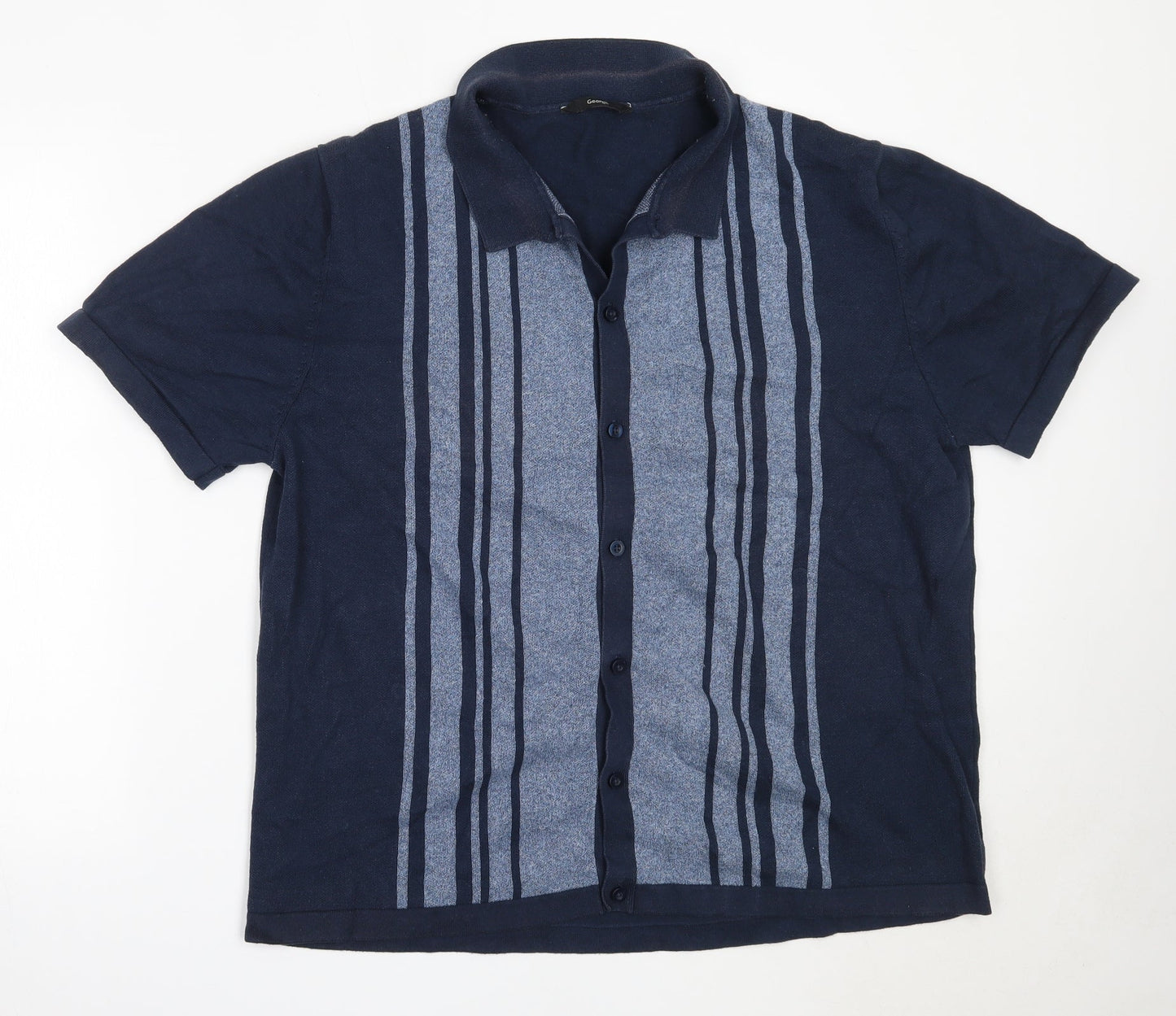 George Mens Blue Collared  Cotton Cardigan Jumper Size 2XL