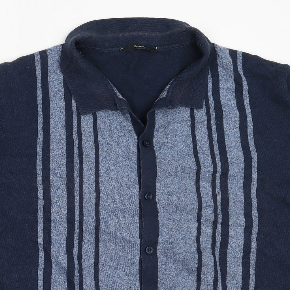 George Mens Blue Collared  Cotton Cardigan Jumper Size 2XL