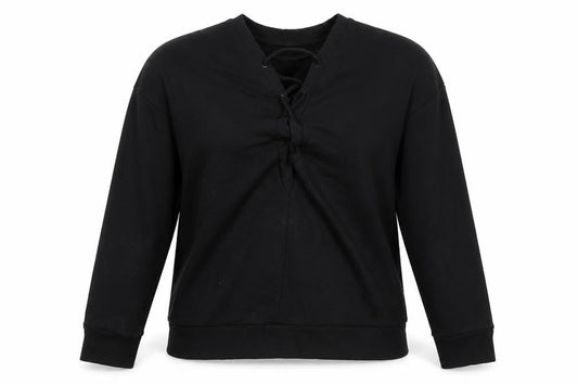 Front view of Forever 21 women’s black cotton pullover sweatshirt, size M
