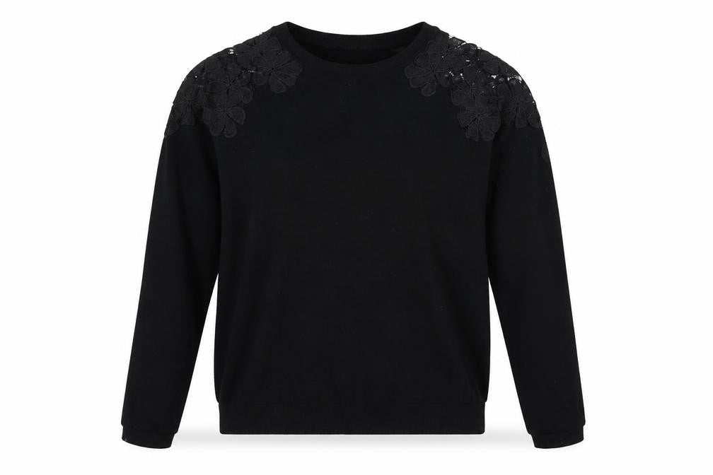 Poof Womens Black Round Neck  Cotton Pullover Jumper Size L