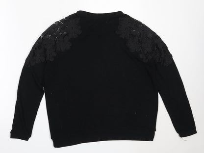 Poof Womens Black Round Neck  Cotton Pullover Jumper Size L