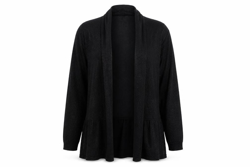 Front view of Linea women’s black round neck viscose cardigan jumper, size S