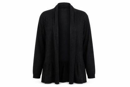 Front view of Linea women’s black round neck viscose cardigan jumper, size S