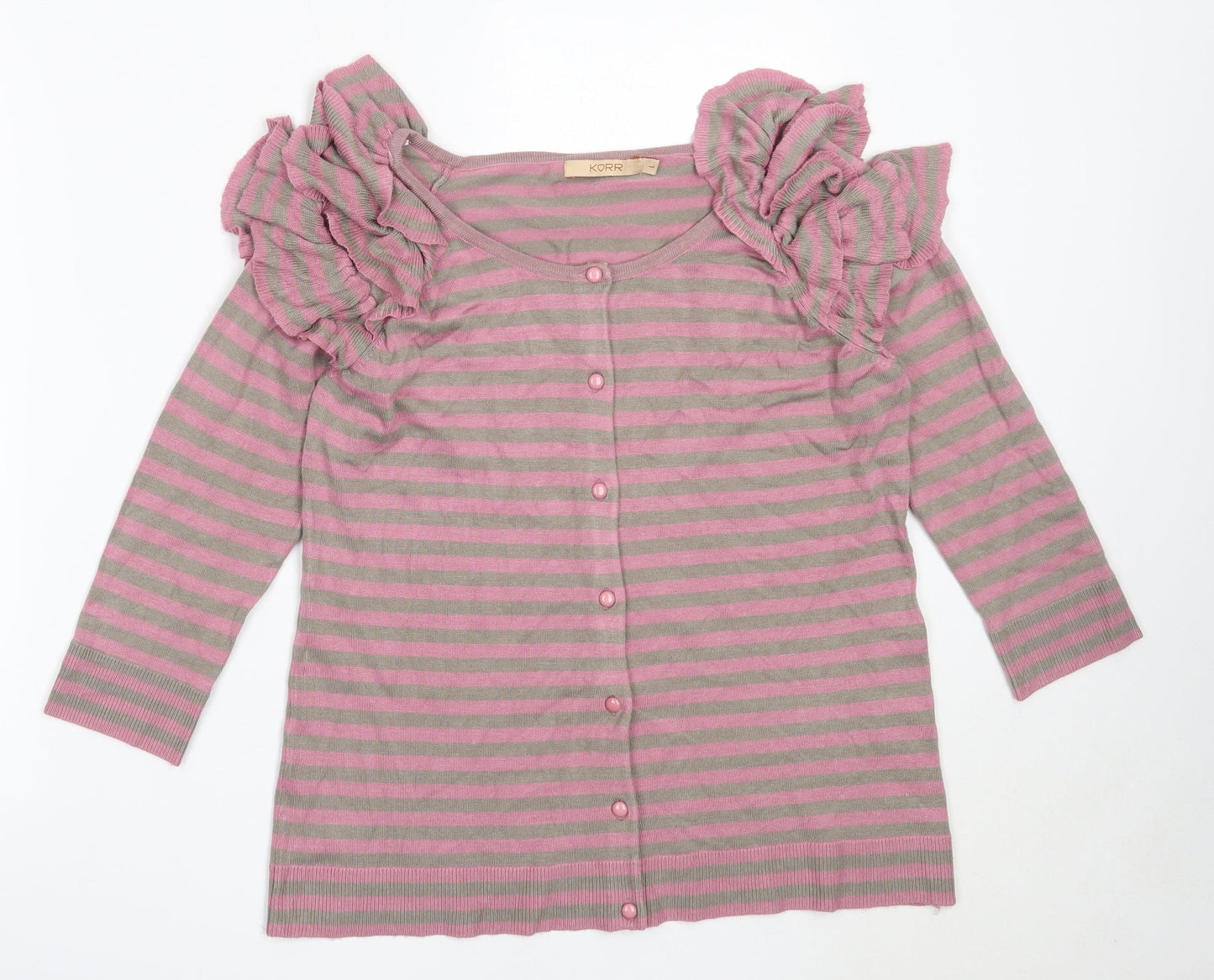 KORR Womens Pink Round Neck Striped Viscose Cardigan Jumper Size L