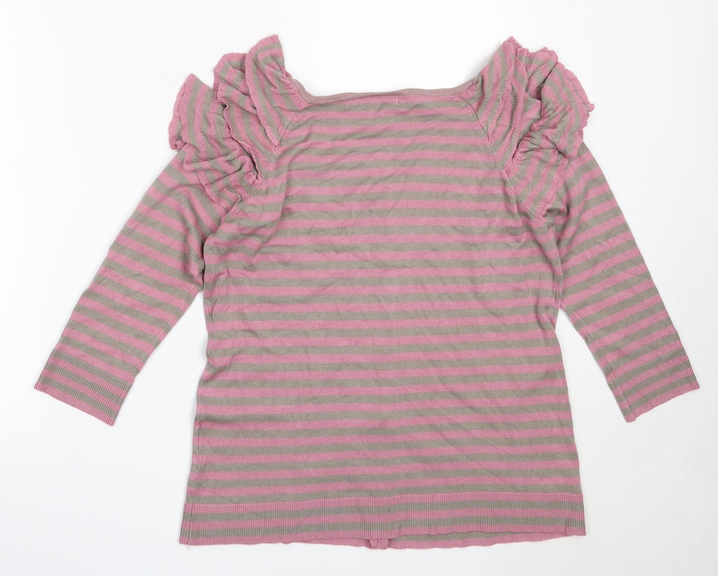 KORR Womens Pink Round Neck Striped Viscose Cardigan Jumper Size L