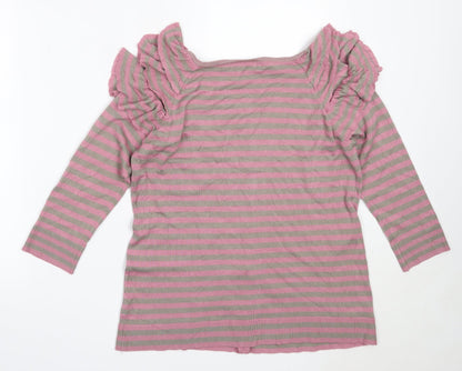 KORR Womens Pink Round Neck Striped Viscose Cardigan Jumper Size L