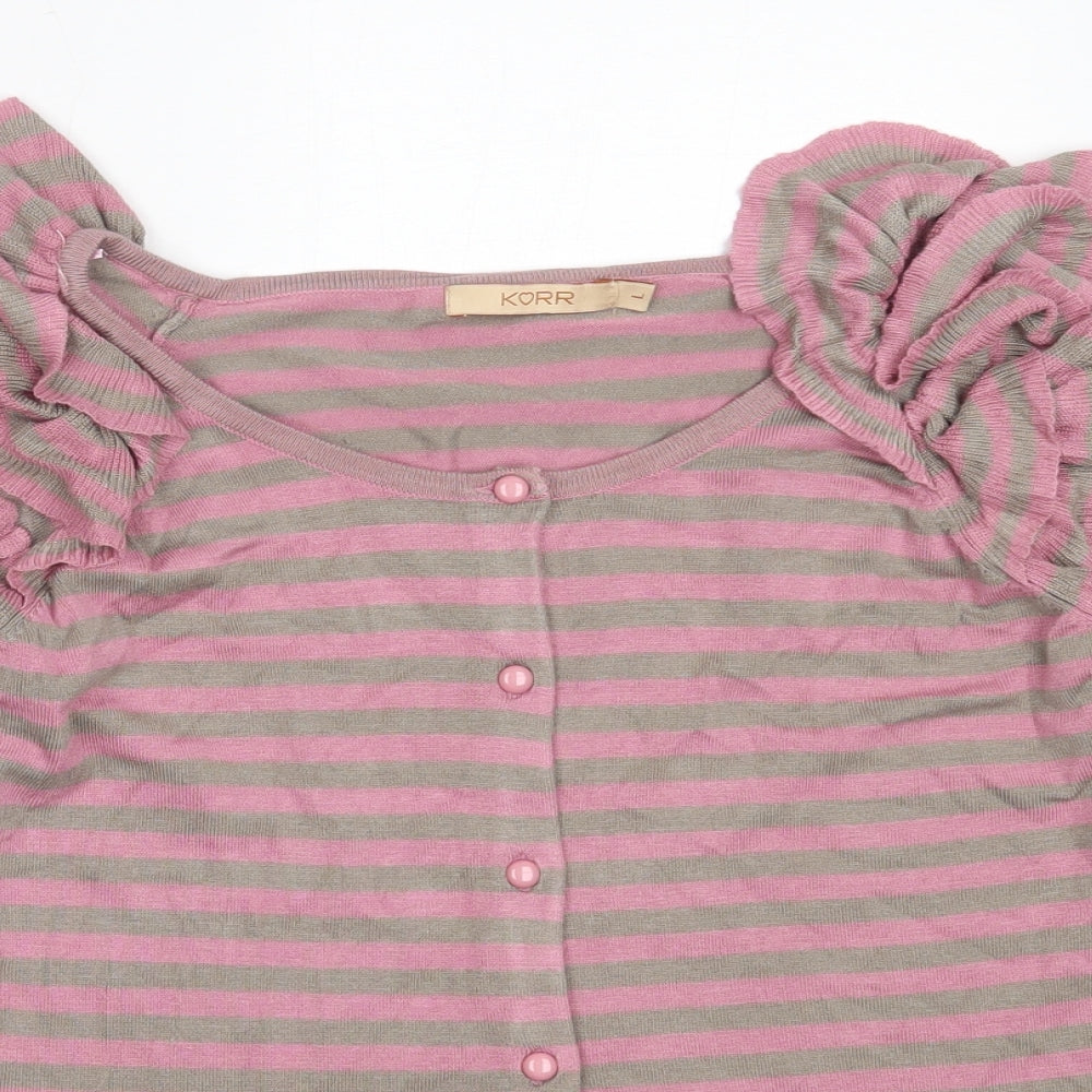KORR Womens Pink Round Neck Striped Viscose Cardigan Jumper Size L