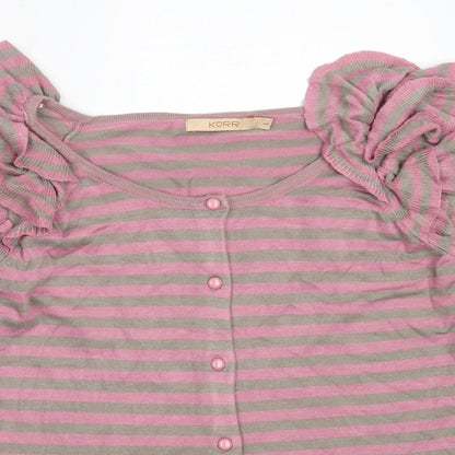 KORR Womens Pink Round Neck Striped Viscose Cardigan Jumper Size L