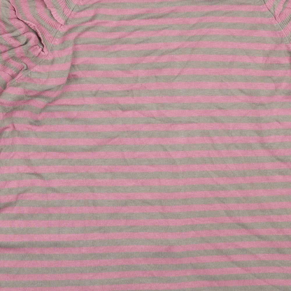 KORR Womens Pink Round Neck Striped Viscose Cardigan Jumper Size L