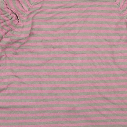 KORR Womens Pink Round Neck Striped Viscose Cardigan Jumper Size L