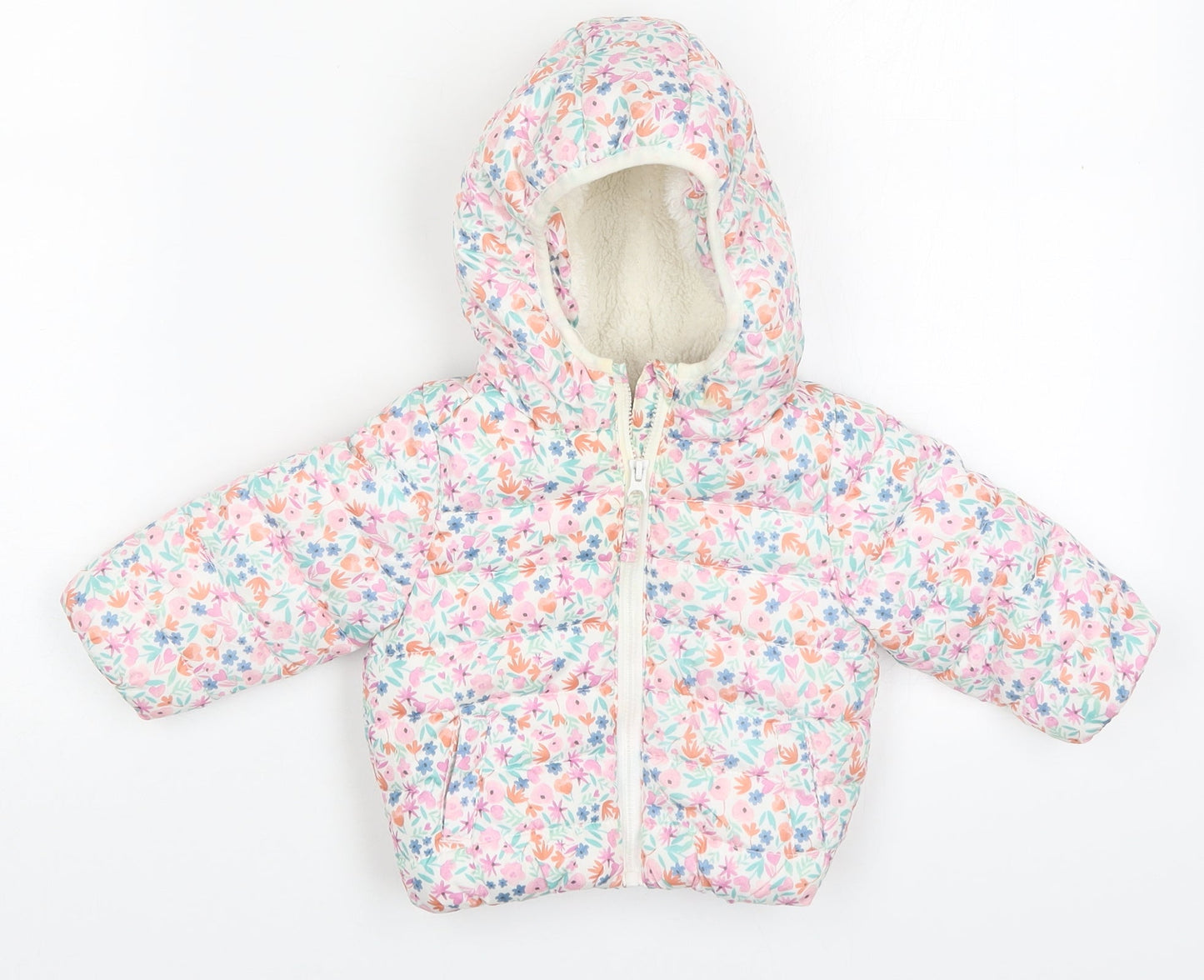 F&F Girls Multicoloured Floral  Basic Coat Coat Size 0-3 Months   Zip