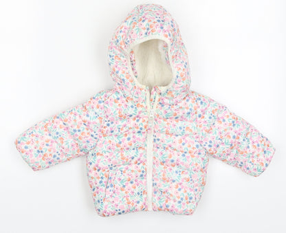 F&F Girls Multicoloured Floral  Basic Coat Coat Size 0-3 Months   Zip