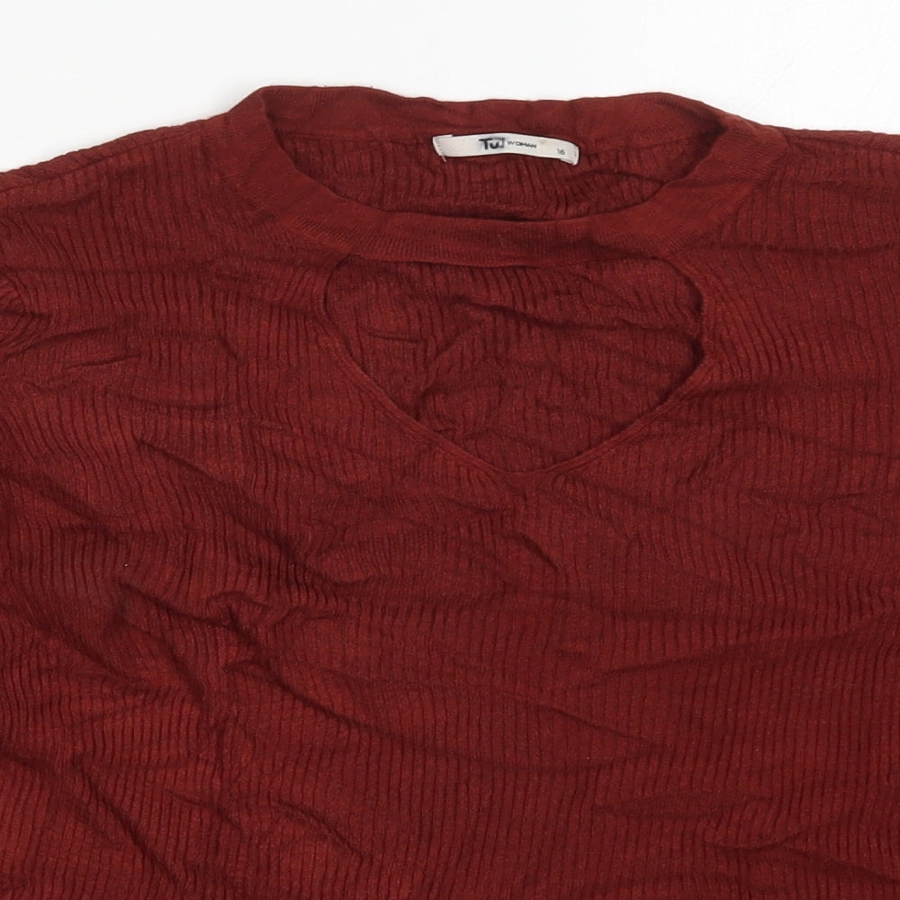 TU Womens Red Round Neck  Viscose Pullover Jumper Size 16