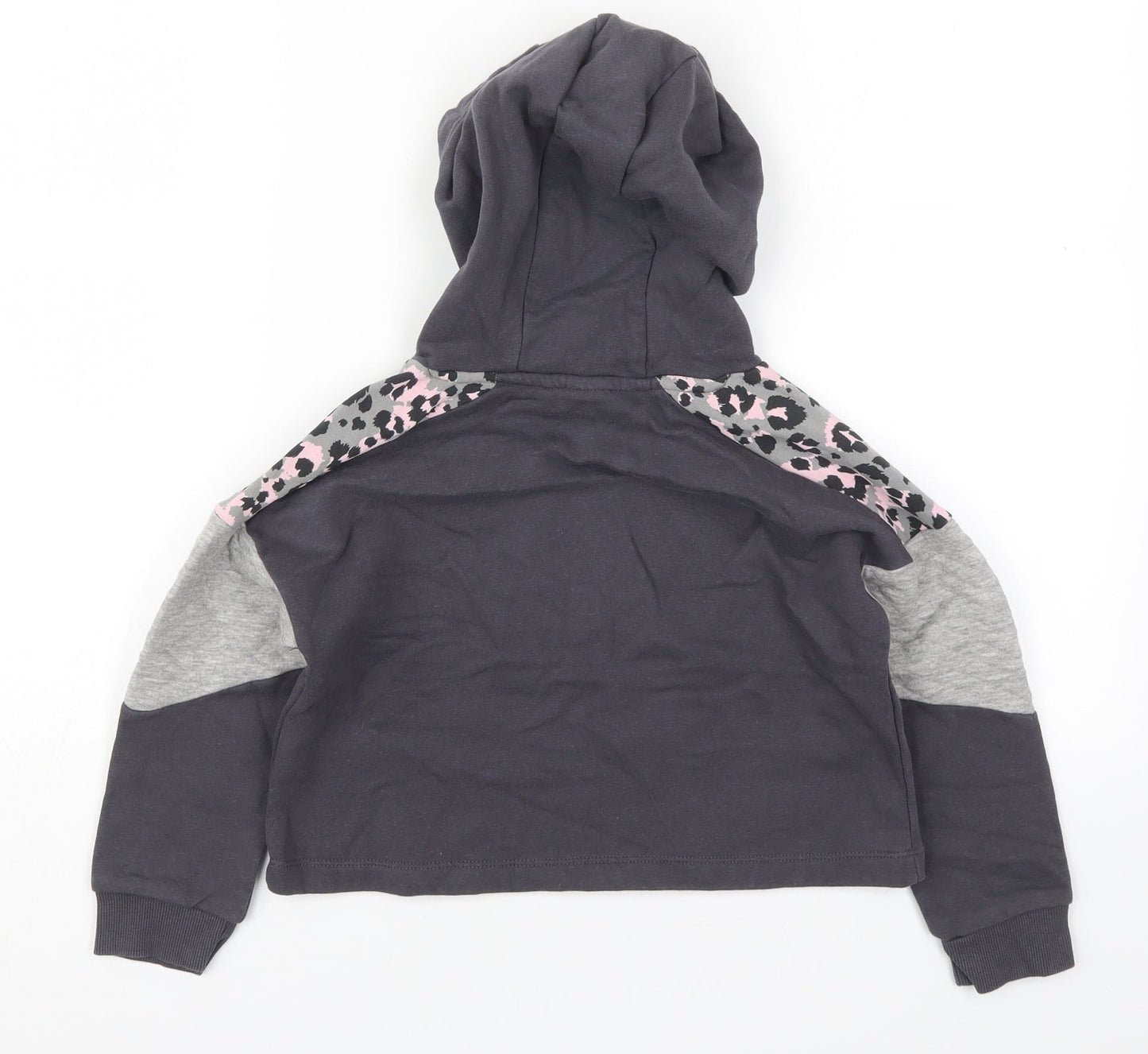 NEXT Girls Grey Animal Print Cotton Pullover Hoodie Size 7 Years  Pullover