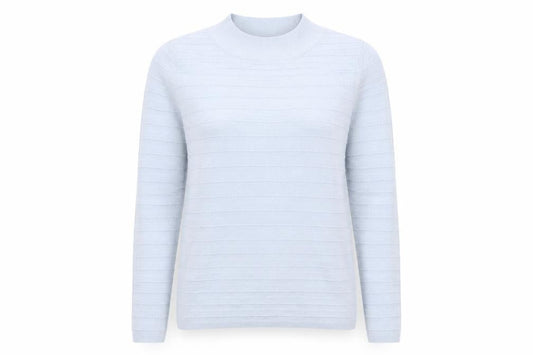 Front view of Bonmarché women’s blue round neck acrylic jumper, size S