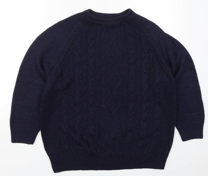 Emily Claire Womens Blue Round Neck  Acrylic Pullover Jumper Size 14