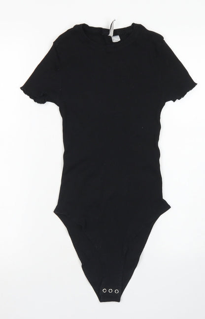 Divided Womens Black  Cotton Bodysuit One-Piece Size S  Snap - Lettuce Edging