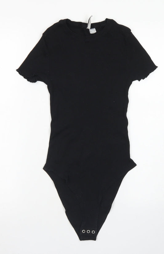 Divided Womens Black  Cotton Bodysuit One-Piece Size S  Snap - Lettuce Edging