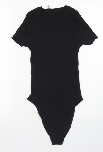 Divided Womens Black  Cotton Bodysuit One-Piece Size S  Snap - Lettuce Edging