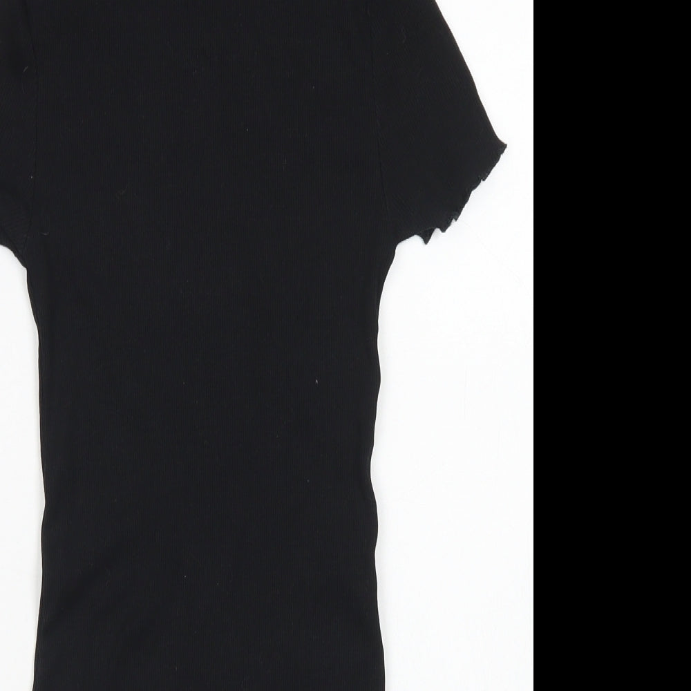 Divided Womens Black  Cotton Bodysuit One-Piece Size S  Snap - Lettuce Edging