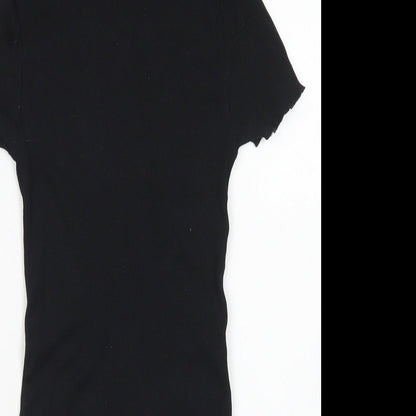 Divided Womens Black  Cotton Bodysuit One-Piece Size S  Snap - Lettuce Edging