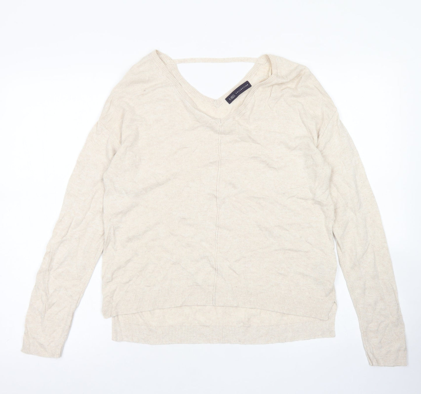 M&S Colelction Womens Beige V-Neck  Viscose Pullover Jumper Size 12